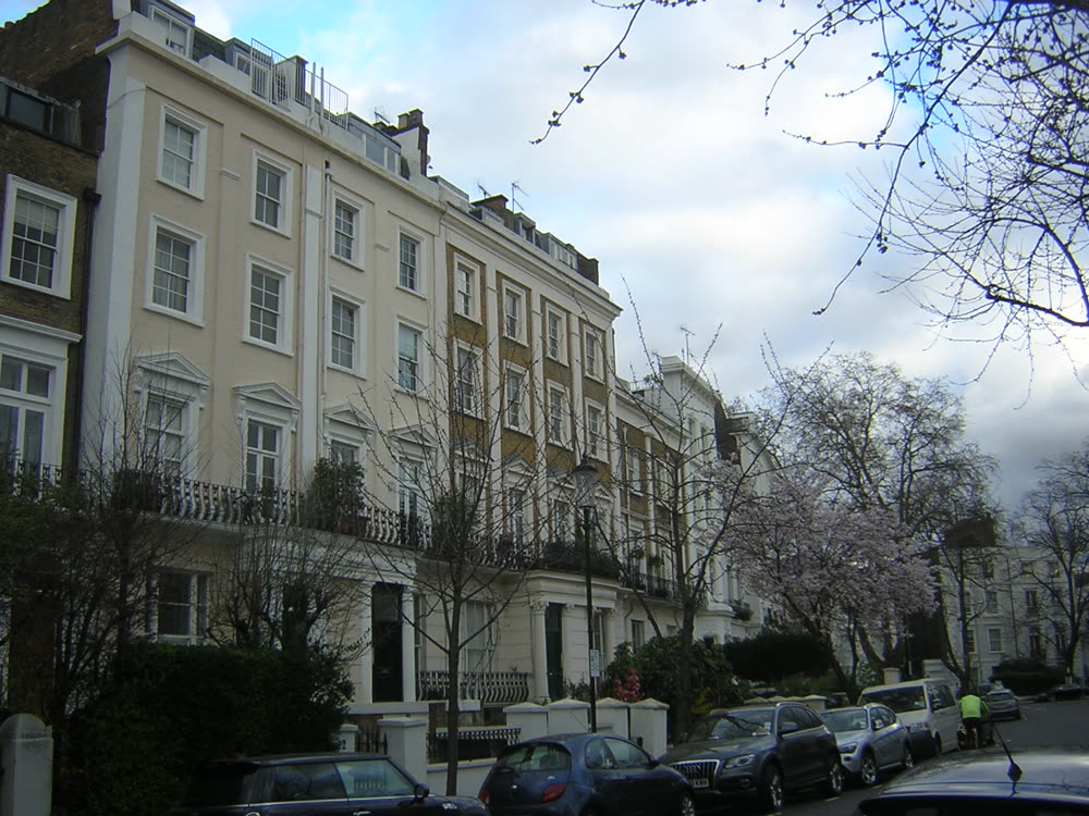 The pastel terraces in Notting Hill, London
