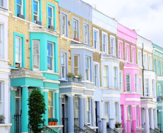 Beautiful and colorful pastel houses of Notting Hill, London, England
