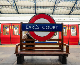 LONDON- Earls Court Station platform, a District and Piccadilly Line  London underground station in south west London